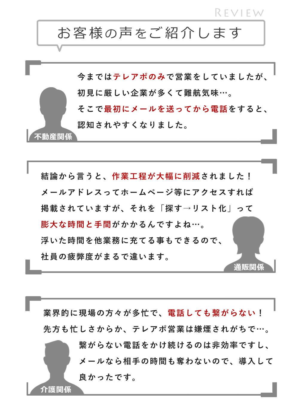 今まではテレアポのみで営業していましたが、初見に厳しい企業が多くて難航気味・・・。そこで最初にメールを送ってから電話をすると、認知されやすくなりました。